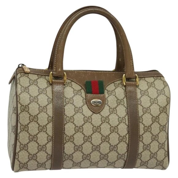 GUCCI GG Supreme Web Sherry Line Boston Bag PVC Beige Gold 40 02 006 Auth 141698 - Picture 2 of 15